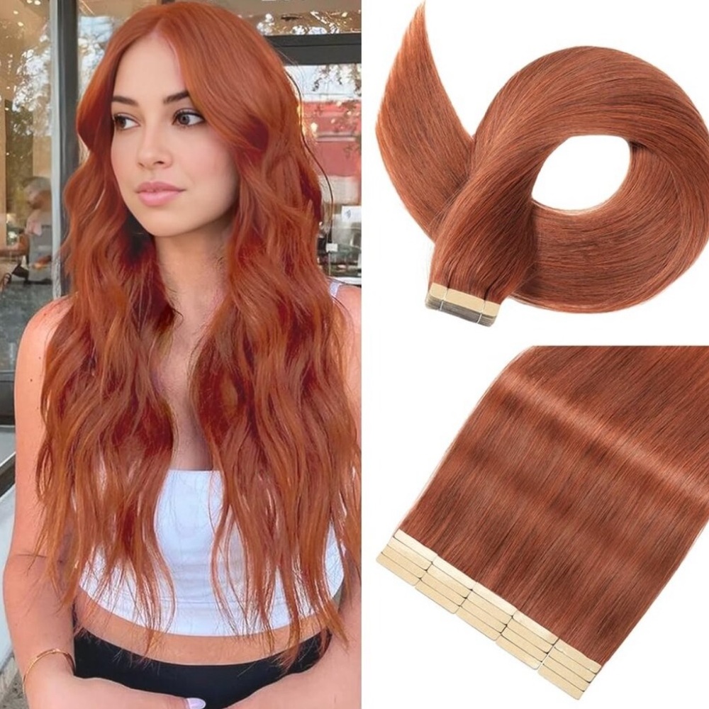 20Pcs 14 Inch Dark Reddish Auburn Tape-in Hair Extensions, Human Hair for Women